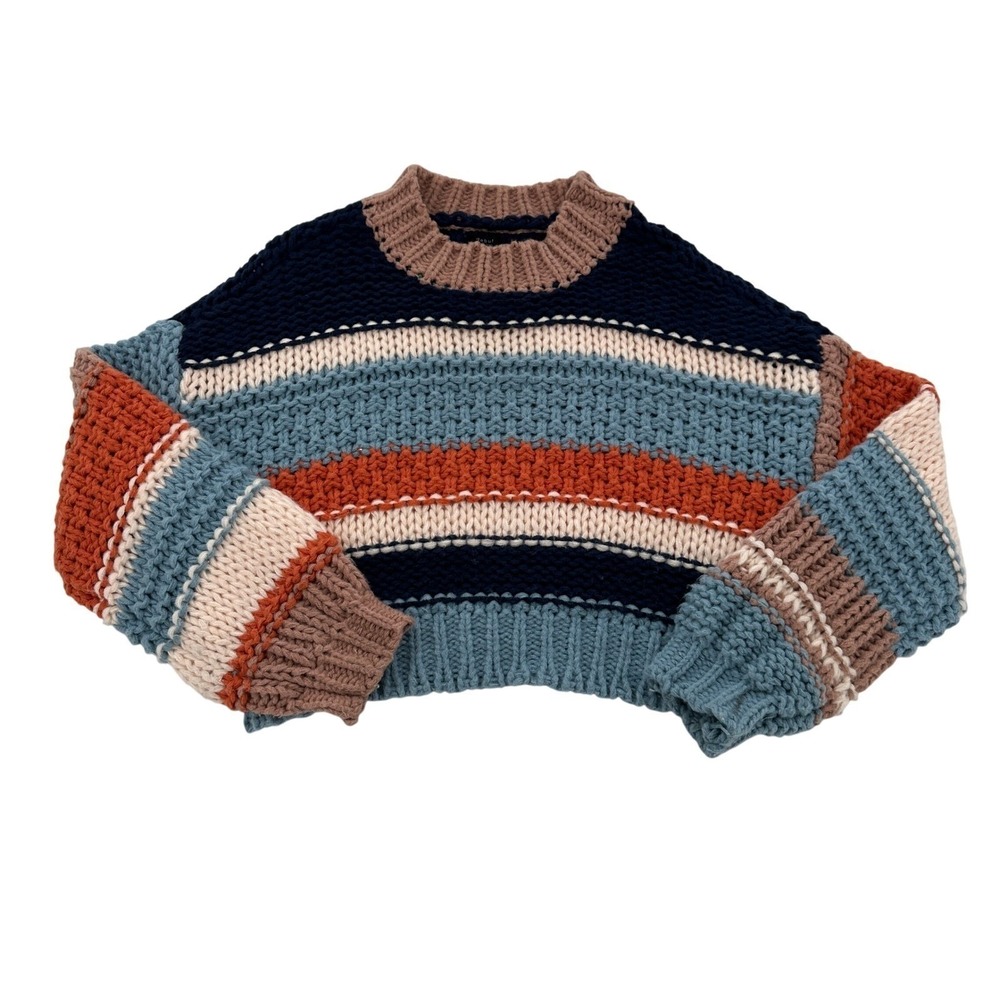 Debut Women S/M Striped Pullover Sweater Cropped Chunky Knit Multicolor Warm Y2K